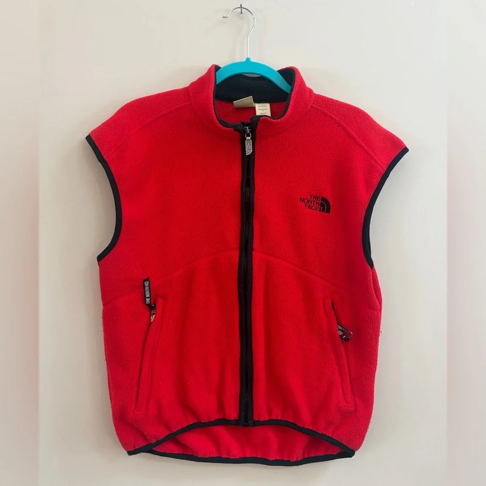 The North Face Polartec Vintage Red Fleece Full Zip Vest, Sleeveless Outerwear